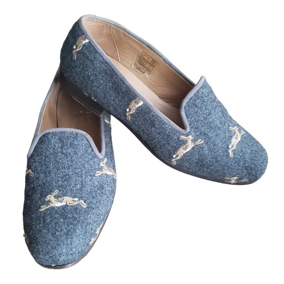 J. Crew /Stubbs & Wootton Gray Collab Classic Flannel Loafers Rabbit /Hare W(6) - Picture 13 of 13
